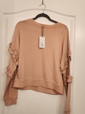 For The Republic Ruffle-Accent Pullover Sweatshirt - Blush Tan